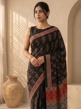 Bold Black Mul Cotton Saree