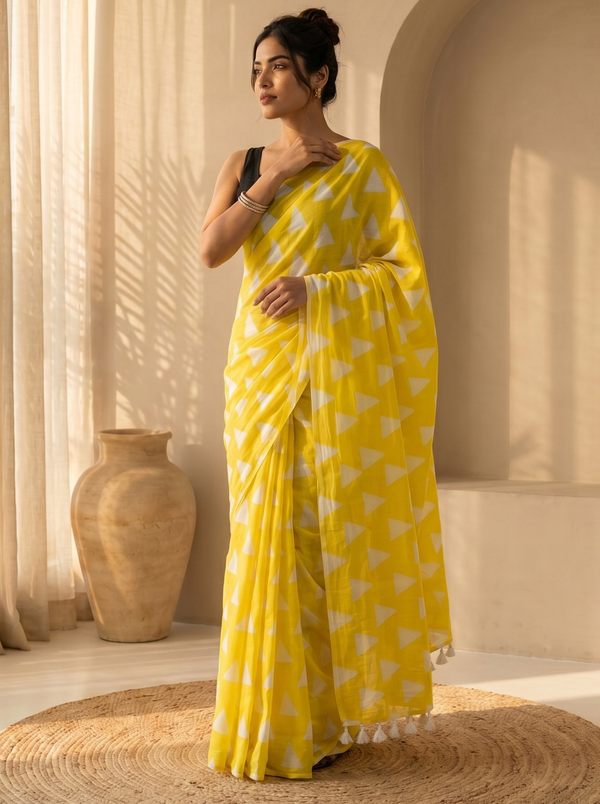 Yellow Sapphire Mul Cotton Saree