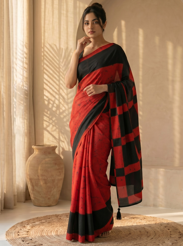 Red Rose Mul Cotton Saree