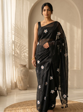 Bold Black Mul Cotton Saree