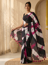 Bold Black Mul Cotton Saree