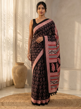 Bold Black Mul Cotton Saree
