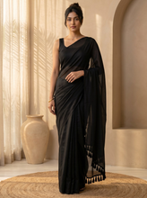 Bold Black Pure Cotton Saree