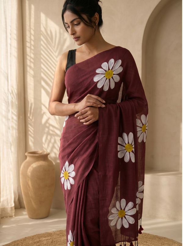 Red Rose Khadi Cotton Saree