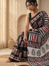 Bold Black Mul Cotton Saree