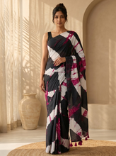 Bold Black Mul Cotton Saree