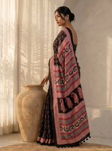 Bold Black Mul Cotton Saree