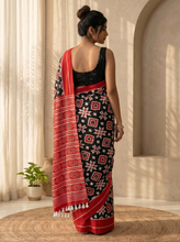 Bold Black Mul Cotton Saree