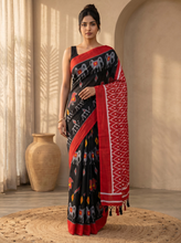 Bold Black Mul Cotton Saree