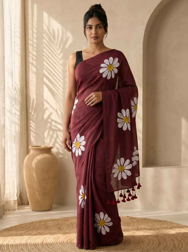 Red Rose Khadi Cotton Saree