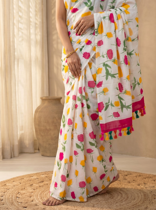 Rainbow Mul Cotton Saree