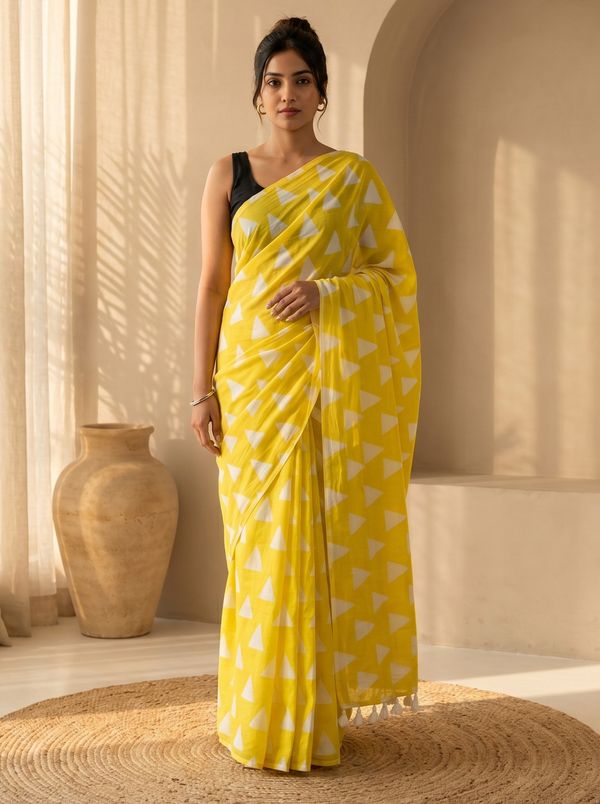 Yellow Sapphire Mul Cotton Saree