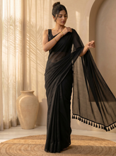 Bold Black Pure Cotton Saree