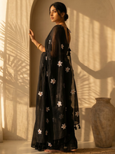 Bold Black Mul Cotton Saree